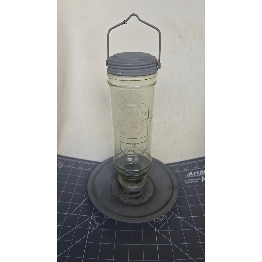 CB & Sons Premium Quality Seed Co Glass Bird Feeder Metal Base Vintage